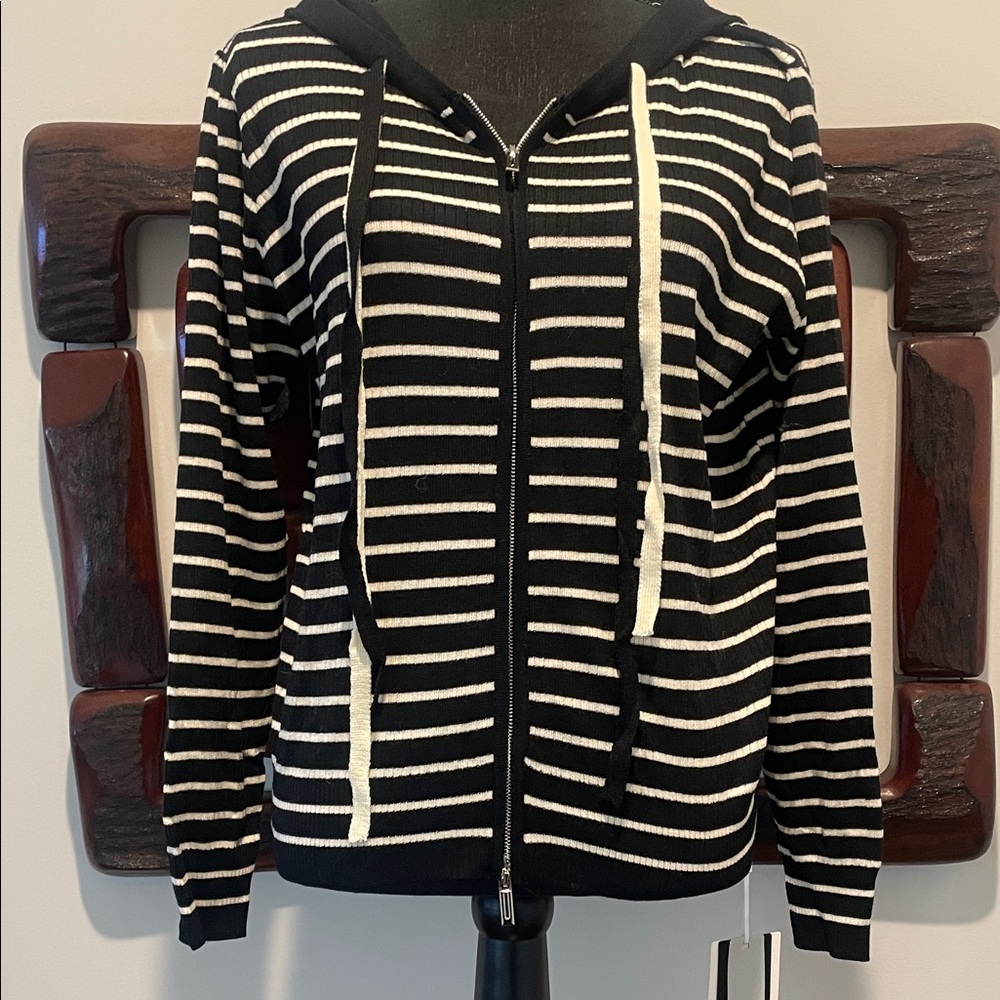 Stylish Striped Black and White Hoodie